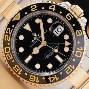 MENS ROLEX GMT MASTER II 40MM 18K YELLOW GOLD STEEL WATCH